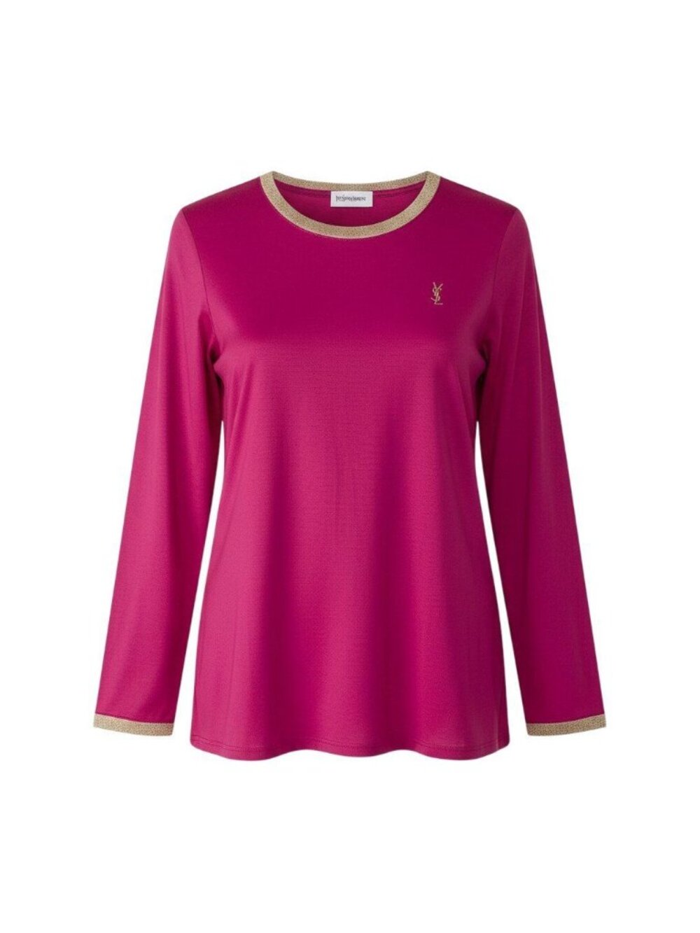Saint Laurent Yve YSL Logo Cassandra Long Sleeve T-Shirt Pink Cotton M